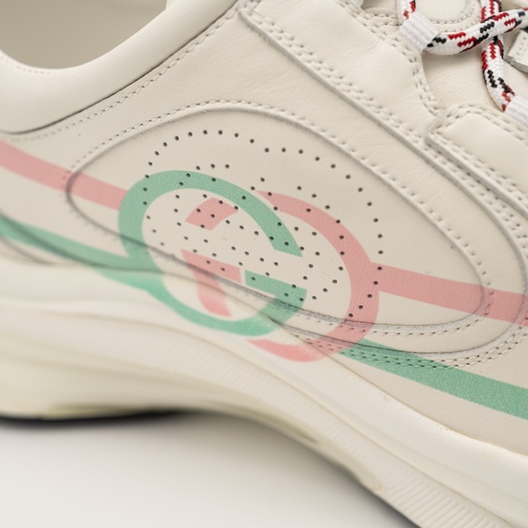 size 41eu 11 us Gucci Run Sneaker White Pink Turquoise Leather GG - Picture 8 of 13